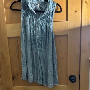Free People Sleeveless Button Front Tunic Dress in Dusty Blue